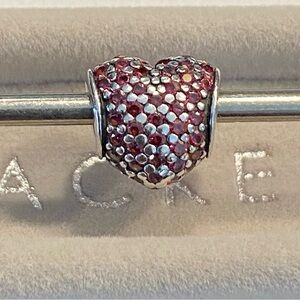 Authentic Pandora Sterling Silver Red Pave Heart Charm ~ Retired